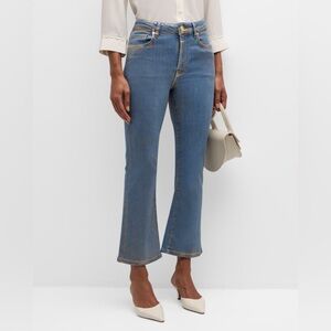 FRAME Denim Le Crop Mini Boot Jeans in Gold Hologram, Size 30